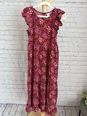 Cat & Jack Girls' Floral Ruffle Maxi Dress - Burgundy Pink